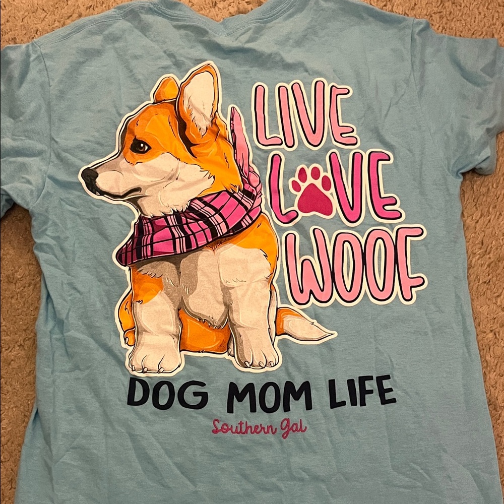 Blue Live Love Woof Dog Mom Tee